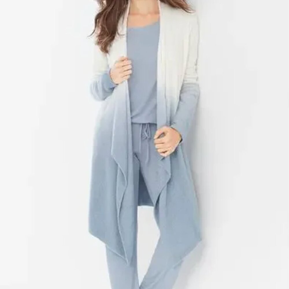 BAREFOOT DREAMS CozyChic Lite Ombre Calypso Wrap Cardigan Small White Blue NWOT